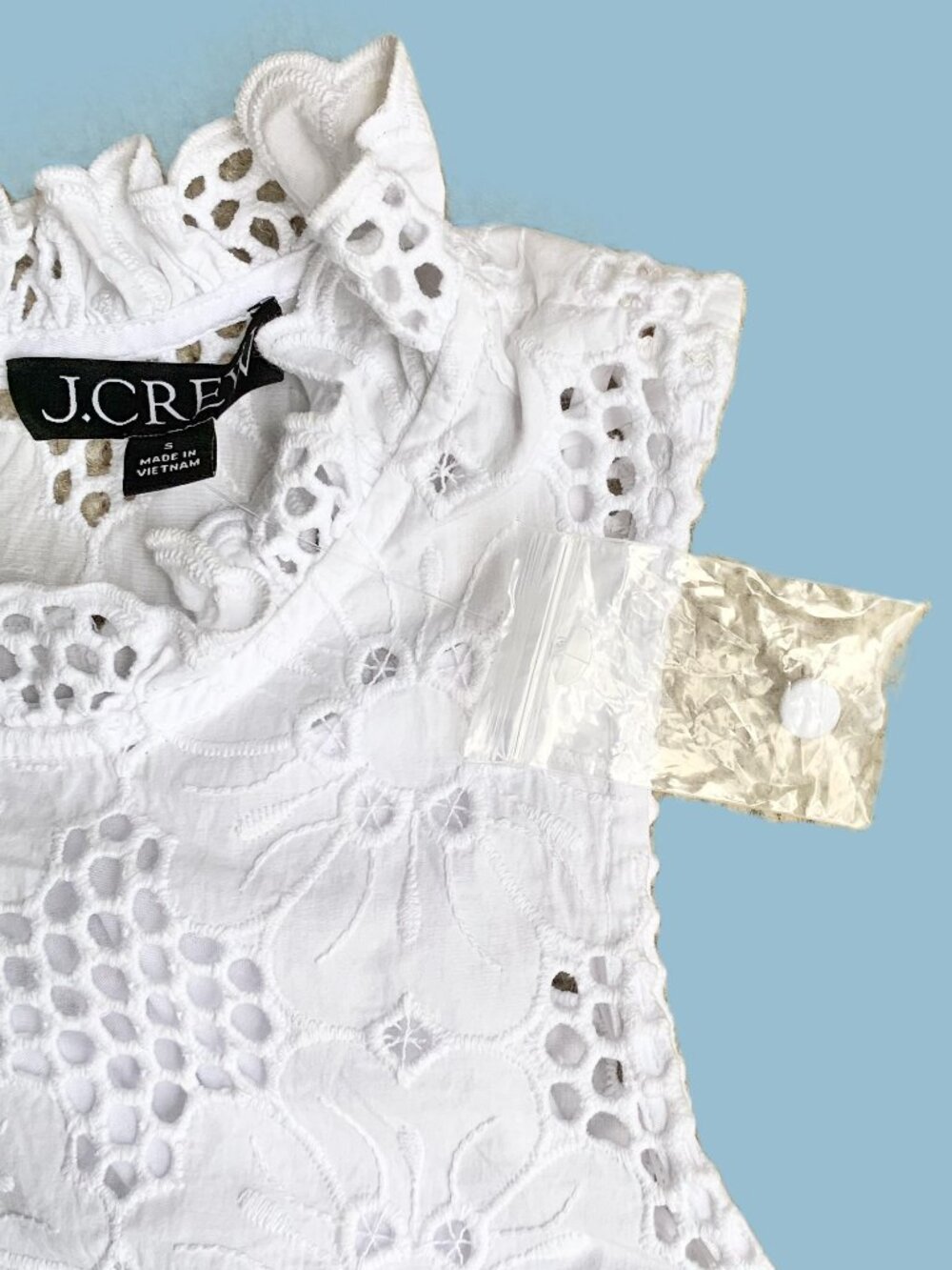 New J. Crew White Fleur Ruffle Neck Eyelet Sleeveless Top, Small, BR583 - Picture 7 of 11